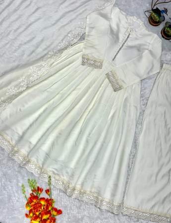 Embroidery  Work White Colour Ready Made Suit