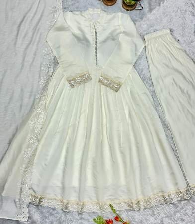 Embroidery  Work White Colour Ready Made Suit