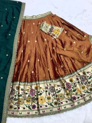 Embroidey lace Work Brown Lehenga Choli Dupatta Set