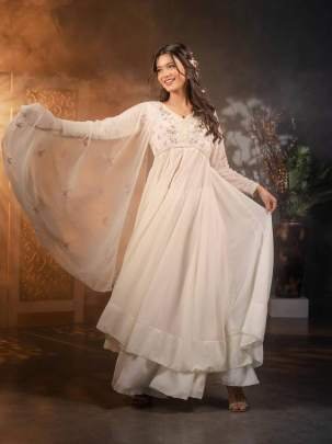 Ethereal Ivory Embroidered Kurti Set With Graceful Dupatta