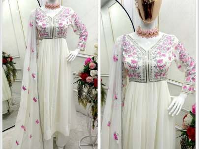 Ethereal Ivory Embroidered Kurti Set With Graceful Dupatta