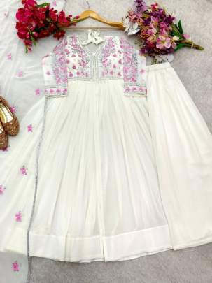 Ethereal Ivory Embroidered Kurti Set With Graceful Dupatta