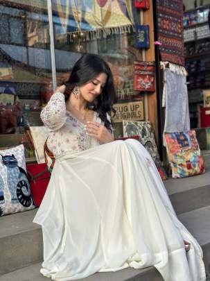 Ethereal Ivory Embroidered Kurti Set With Graceful Dupatta