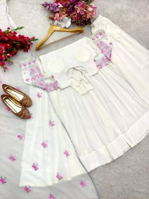 Ethereal Ivory Embroidered Kurti Set With Graceful Dupatta