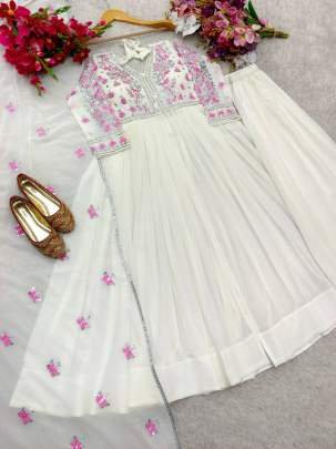 Ethereal Ivory Embroidered Kurti Set With Graceful Dupatta