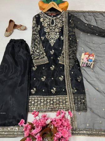 Ethnic Black Kurti Palazzo Dupatta Set
