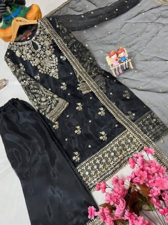 Ethnic Black Kurti Palazzo Dupatta Set