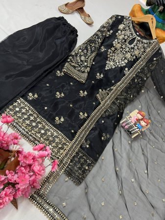Ethnic Black Kurti Palazzo Dupatta Set