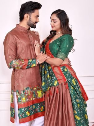 Ethnic Patola Print Brown Couple Set