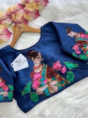 Ethnic Style Blue Readymade Blouse