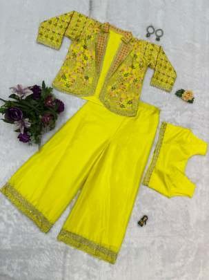 Ethnic Style Yellow Colour Embroidery Work Co Ord Set