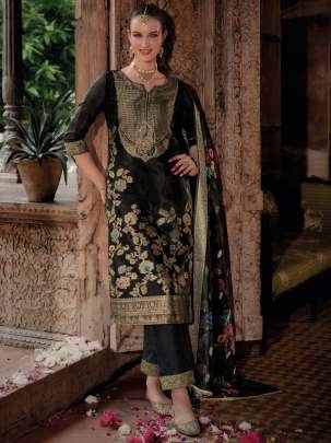Ethnic Wear Black Colour Kurti Pant With Dupatta