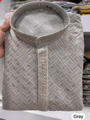 Ethnic Wear Gray Kurta Pyjama Set