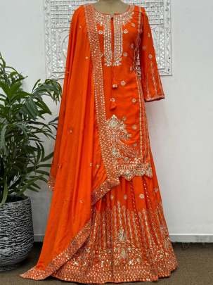 Ethnic Wear Sequin Work Orange Palazzo Suit