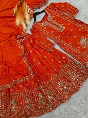 Ethnic Wear Sequin Work Orange Palazzo Suit
