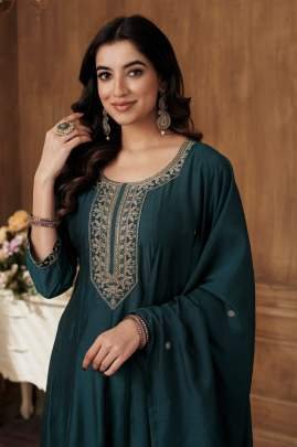 Ethnic Wear Teal Green Colour Top Bottom Dupatta Set