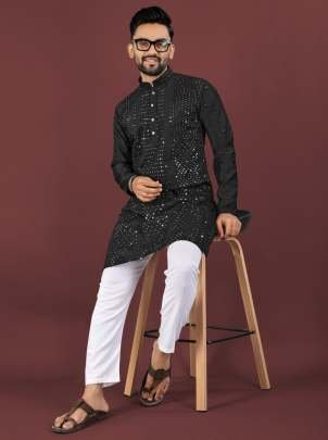 Evergreen Black Sequence Work Viscose Kurta Pajama Set