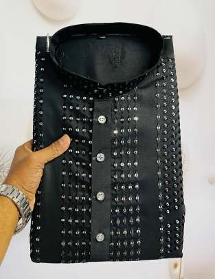 Evergreen Black Sequence Work Viscose Kurta Pajama Set