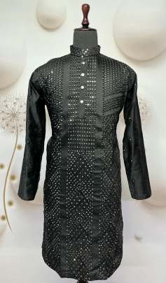 Evergreen Black Sequence Work Viscose Kurta Pajama Set