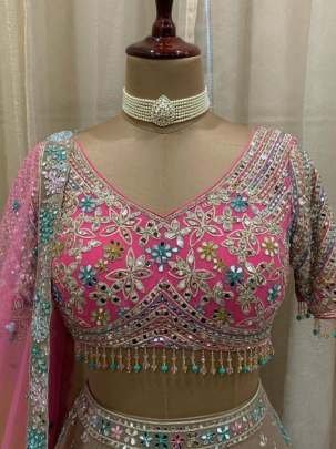 Exceptional Real Mirror 3.5 Meter Flared Pink Net Lehenga Choli