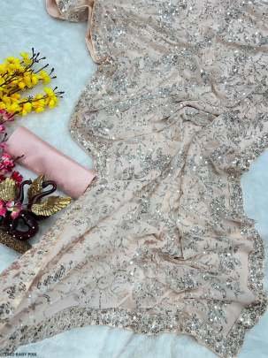 Exclusive Baby Pink Georgette Sequance Saree