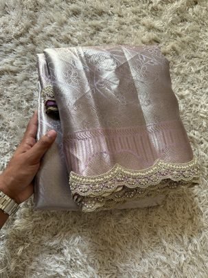 Exclusive Baby Pink Kanjivaram bridal Waskat Banarasi Silk Saree