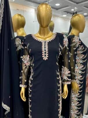 Exclusive Black Party Wear Georgette Suits With Embroidery And Diamond Work