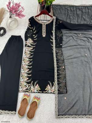 Exclusive Black Party Wear Georgette Suits With Embroidery And Diamond Work
