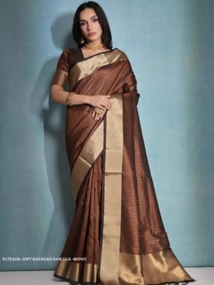 Exclusive Brown Soft Banarasi raw silk saree with zari lining pattern