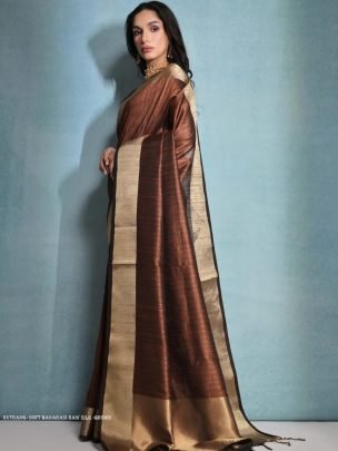 Exclusive Brown Soft Banarasi raw silk saree with zari lining pattern