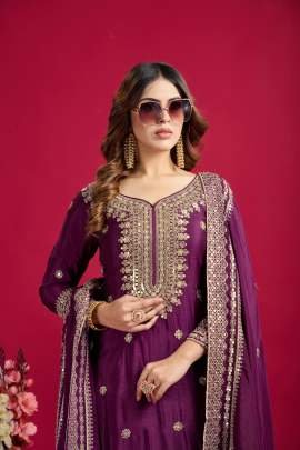 Exclusive Designer Heavy Work Pure Heavy Chinon Silk Sharara Suits Set