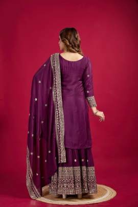 Exclusive Designer Heavy Work Pure Heavy Chinon Silk Sharara Suits Set