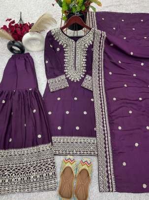 Exclusive Designer Heavy Work Pure Heavy Chinon Silk Sharara Suits Set
