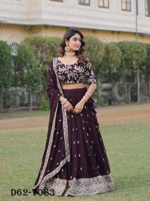 Exclusive Faux Blooming Coffee Lehenga Choli for Celebrations