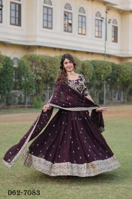 Exclusive Faux Blooming Coffee Lehenga Choli for Celebrations