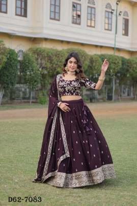 Exclusive Faux Blooming Coffee Lehenga Choli for Celebrations
