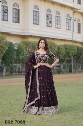 Exclusive Faux Blooming Coffee Lehenga Choli for Celebrations