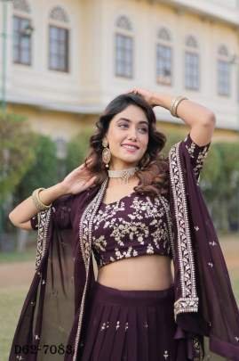 Exclusive Faux Blooming Coffee Lehenga Choli for Celebrations