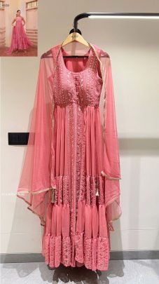 Exclusive Fully Frilled Gajri Long Georgette Gown in Western Style
