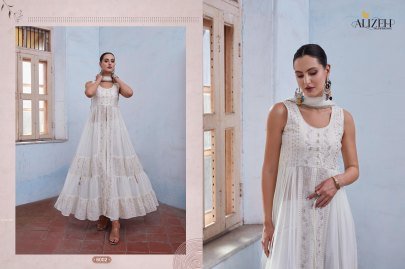 Exclusive Fully Frilled White Long Georgette Gown in Western Style