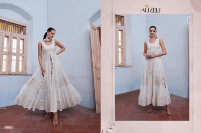 Exclusive Fully Frilled White Long Georgette Gown in Western Style