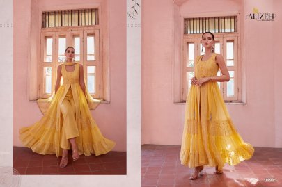 Exclusive Fully Frilled Yellow Long Georgette Gown in Western Style