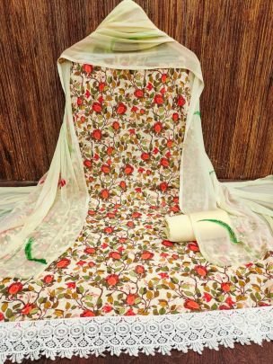 Exclusive Georgatte with Schiffly work digital print Dress material