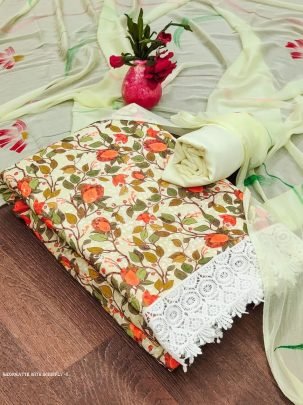 Exclusive Georgatte with Schiffly work digital print Dress material