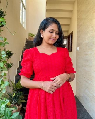 Exclusive Hakoba Red Cotton One Piece Dress