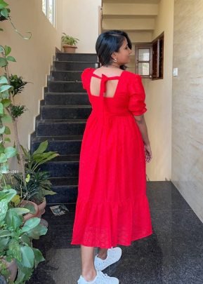 Exclusive Hakoba Red Cotton One Piece Dress