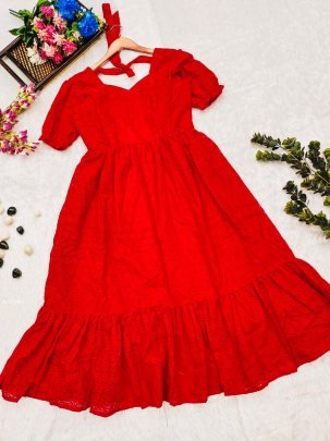 Exclusive Hakoba Red Cotton One Piece Dress