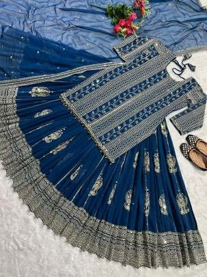 Exclusive Heavy Embroidery Work Rama Georgette Lehenga