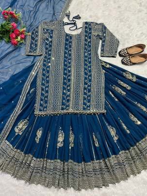 Exclusive Heavy Embroidery Work Rama Georgette Lehenga