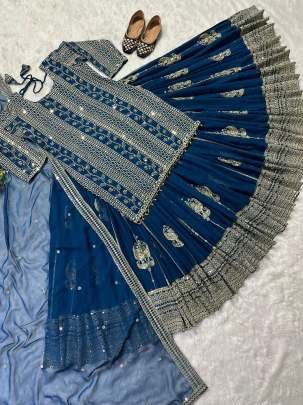 Exclusive Heavy Embroidery Work Rama Georgette Lehenga